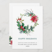 ホリーベリーポインセチアリース企業のクリスマス シーズンカード (正面/裏面)