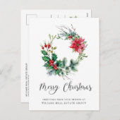 ホリーベリーポインセチアリース企業のクリスマス シーズンポストカード (正面/裏面)