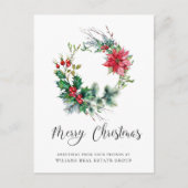 ホリーベリーポインセチアリース企業のクリスマス シーズンポストカード (正面)