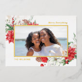 ホリーベリーポインセティアスパインコーン写真 箔シーズンカード (正面)