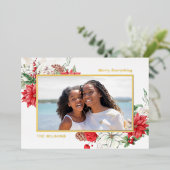 ホリーベリーポインセティアスパインコーン写真 箔シーズンカード (立ち正面)