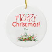 ホリーベリーメリークリスマスウォーター色 セラミックオーナメント (正面)