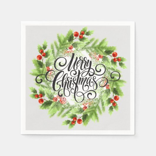 ホリーベリーメリークリスマス スタンダードカクテルナプキン (正面)