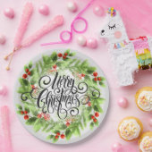 ホリーベリーメリークリスマス ペーパープレート (パーティー)