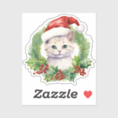 ホリーベリーリースかわいい笑顔のクリスマスキャット シール (シート)