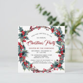 ホリーベリーリースウォーターカラークリスマスパーティー 招待状 (スタンド正面)