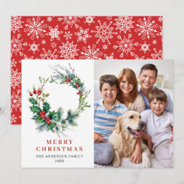 ホリーベリーリースクリスマスグリーティングフォト シーズンカード