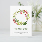 ホリーベリーリースクリスマスグリーティングホリデー サンキューカード (スタンド正面)