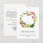 ホリーベリーリースクリスマスグリーティングホリデー サンキューカード (正面/裏面)