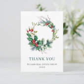 ホリーベリーリースクリスマスグリーティングホリデー サンキューカード (スタンド正面)