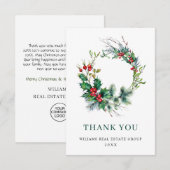 ホリーベリーリースクリスマスグリーティングホリデー サンキューカード (正面/裏面)