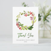 ホリーベリーリースクリスマスグリーティングホリデー サンキューカード (スタンド正面)