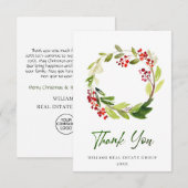 ホリーベリーリースクリスマスグリーティングホリデー サンキューカード (正面/裏面)