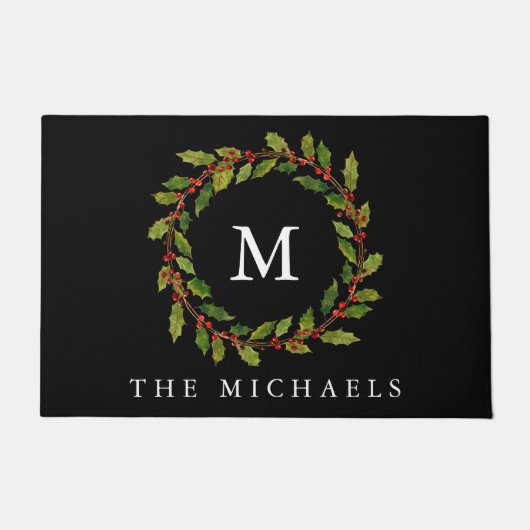 ホリーベリーリースクリスマス ドアマット (正面)