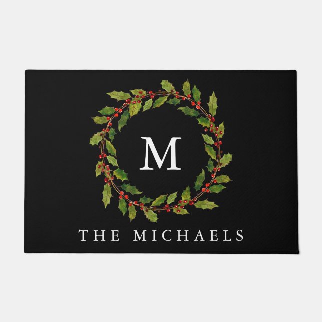 ホリーベリーリースクリスマス ドアマット (正面)