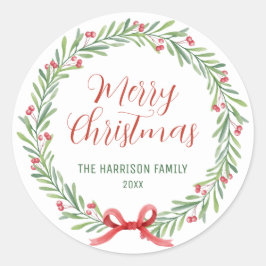 ホリーベリーリースグリーナリークリスマス ラウンドシール