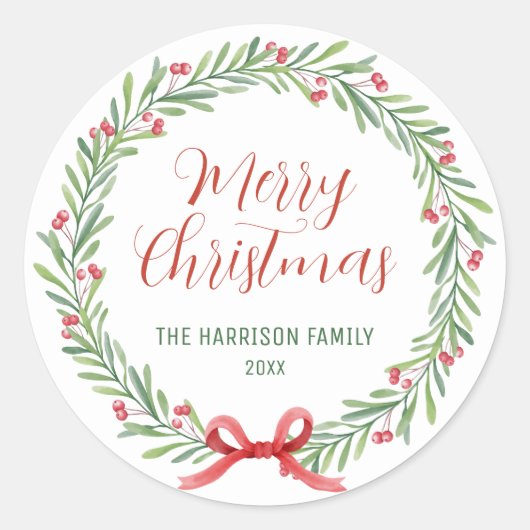 ホリーベリーリースグリーナリークリスマス ラウンドシール (正面)