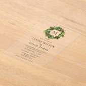 ホリーベリーリースモノグラムウィンターウェディング アクリル招待状 (レイダウン)