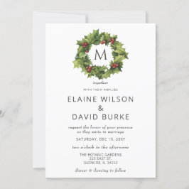ホリーベリーリースモノグラムウィンターウェディング 招待状