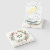 ホリーベリーリースモノグラム ストーンコースター (横)