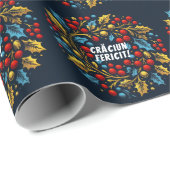 ホリーベリーリースルーマニア国旗の色ラップ ラッピングペーパー (ロールコーナー)