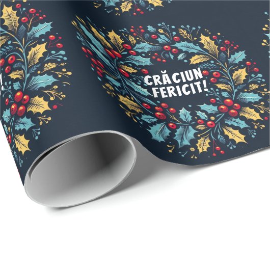 ホリーベリーリースルーマニア国旗の色ラップ ラッピングペーパー (ロールコーナー)