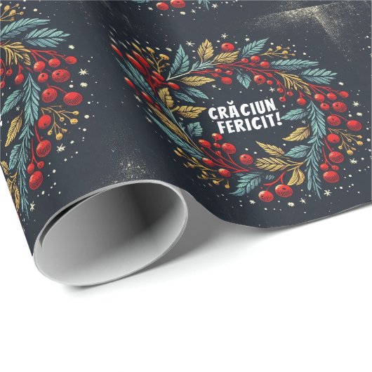 ホリーベリーリースルーマニア国旗の色ラップ ラッピングペーパー (ロールコーナー)