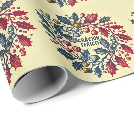 ホリーベリーリースルーマニア国旗の色 ラッピングペーパー (ロールコーナー)