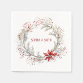 ホリーベリーリース結婚クリスマス スタンダードカクテルナプキン (正面)