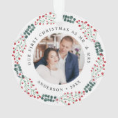ホリーベリーリース結婚初めてのクリスマスの写真 オーナメント (裏面)