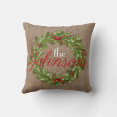 ホリーベリーリースJOY名Burlapクリスマス クッション (裏面)