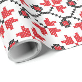 ホリーベリーレッドフラワークロスステッチデザイン ラッピングペーパー (ロールコーナー)