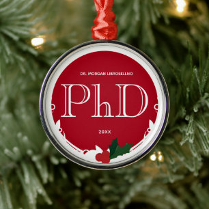 ホリーベリーレッドホワイトPhD卒業 メタルオーナメント
