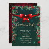ホリーベリーレッドボウグリーンカンパニークリスマス 招待状 (正面/裏面)