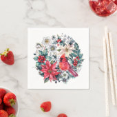 ホリーベリーレッド(鳥)ショウジョウコウカンチョウヴィンテージクリスマスホリデイ スタンダードカクテルナプキン (インサイチュ)