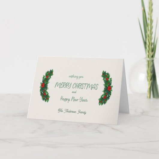 ホリーベリーヴィンテージ非フォトクリスマス シーズンカード (正面)