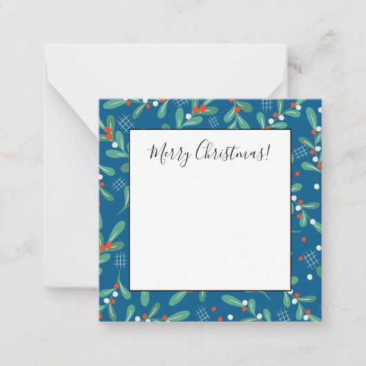 ホリーベリー付きのクリスマスグリーン（青、赤、白） ノートカード (正面)