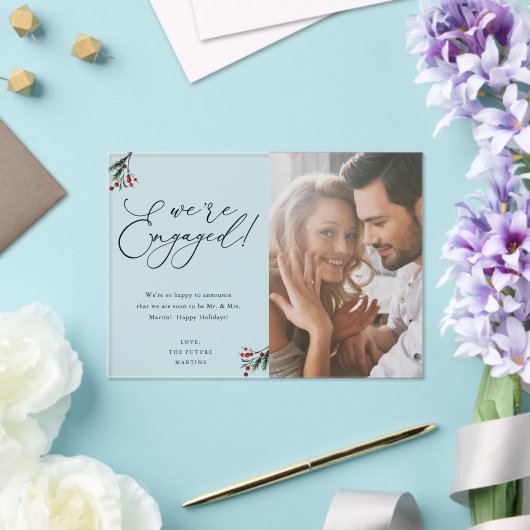 ホリーベリー我々は婚約した1フォトホリデー アクリル招待状 (インサイチュ (ウェディング))