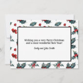 ホリーベリー白いメリークリスマスフォトグリーティング シーズンカード (裏面)