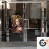 ホリーベリー美しい女性クリスマス ウィンドウサイン (オフィスドア)