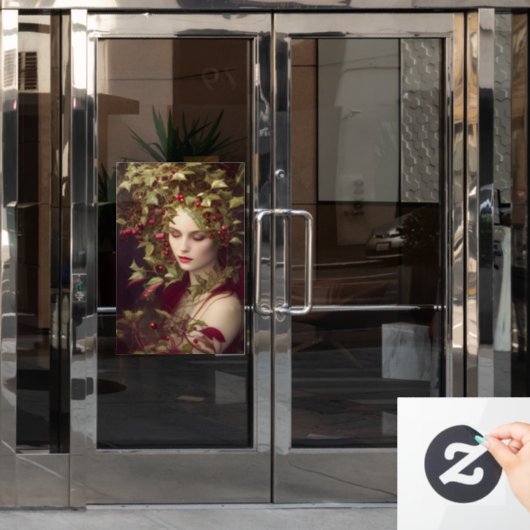 ホリーベリー美しい女性クリスマス ウィンドウサイン (オフィスドア)