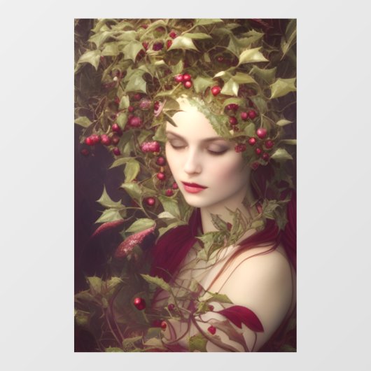 ホリーベリー美しい女性クリスマス ウィンドウサイン (シート)