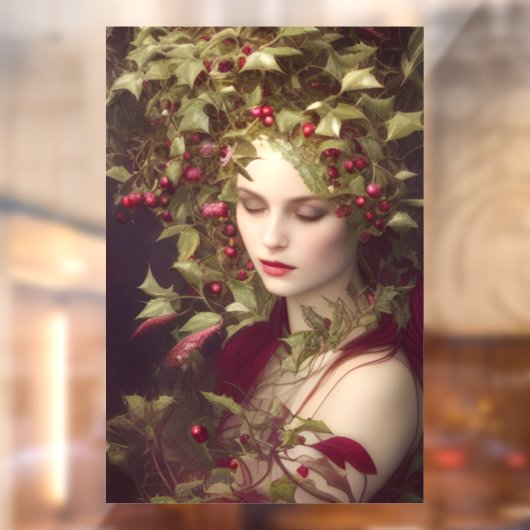 ホリーベリー美しい女性クリスマス ウィンドウサイン (シート2)