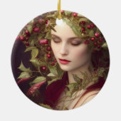 ホリーベリー美しい女性クリスマス セラミックオーナメント (裏面)