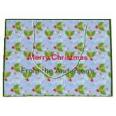 ホリーベリー表面パターンメリークリスマス ラージペーパーバッグ (正面)