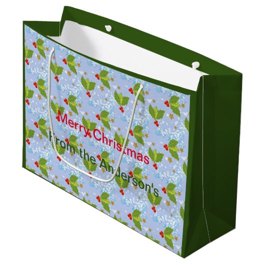ホリーベリー表面パターンメリークリスマス ラージペーパーバッグ (正面アングル)