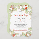 ホリーベリー赤と緑の冬のエレガントな結婚式 招待状 (正面/裏面)