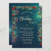 ホリーベリー金ゴールドグリーンカンパニークリスマスパーティー 招待状 (正面/裏面)