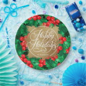 ホリーベリー金ゴールドホイルフェイクホリデイ ペーパープレート (パーティー)