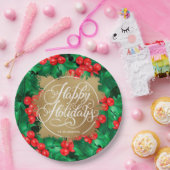 ホリーベリー金ゴールドホイルフェイクホリデイ ペーパープレート (パーティー)